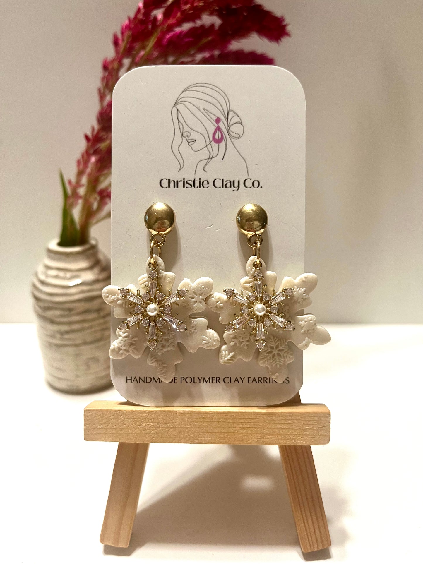 Winter-Gold snowflake with white snowflake dangle