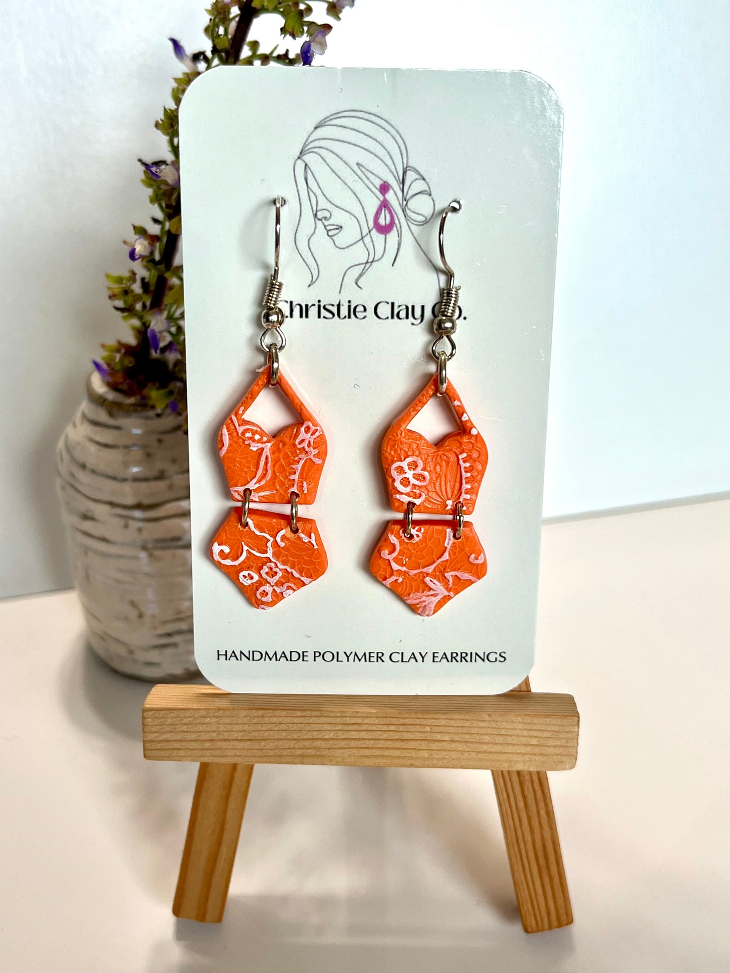 Bathing Suit-Orange with white design dangles