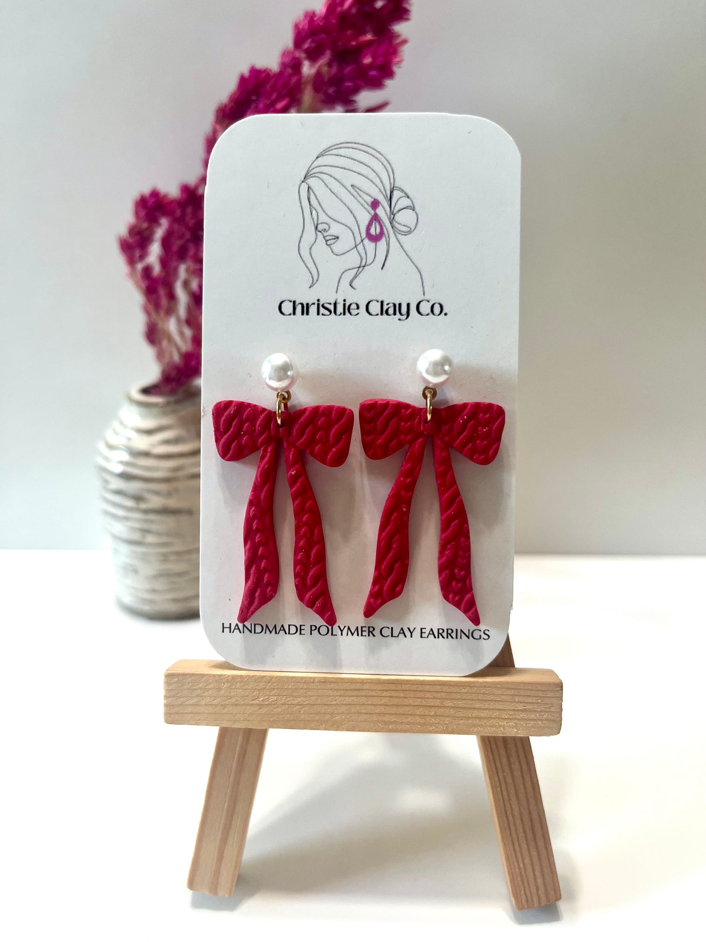 Christmas-Red bows with pearl