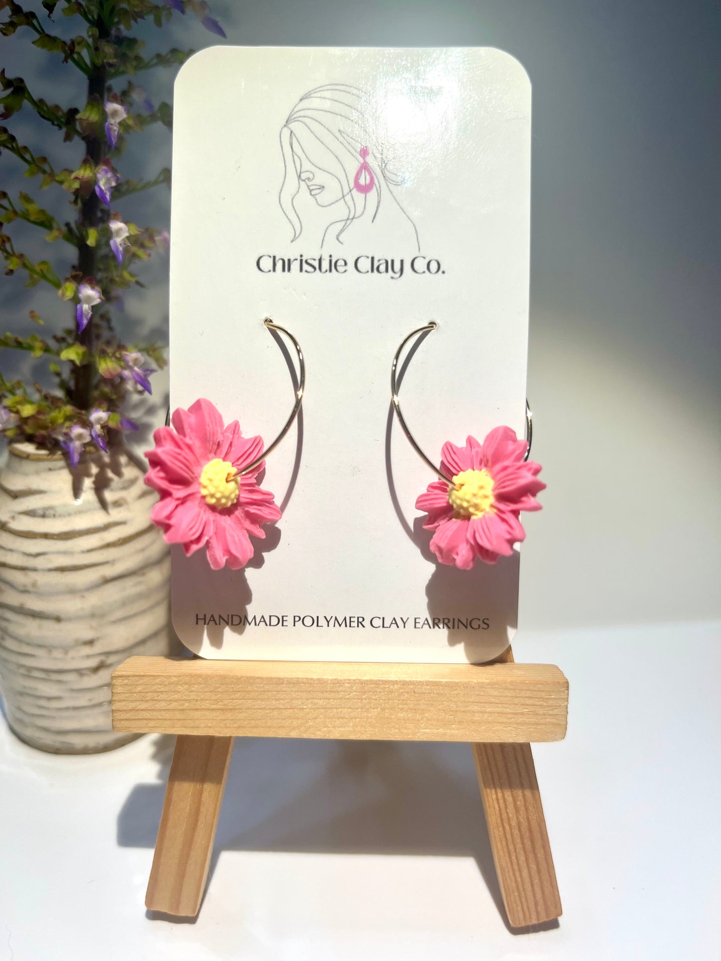 Pink flowers small hoops