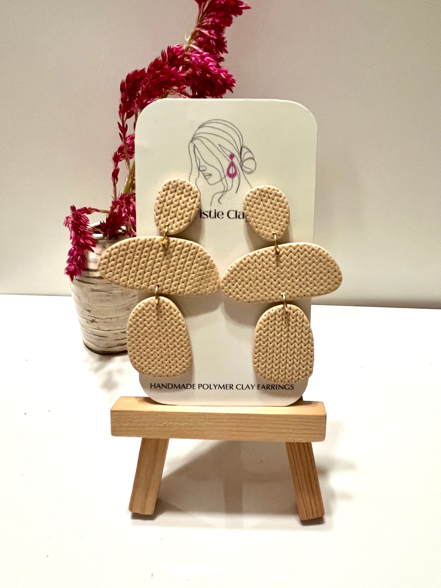 Light brown basket weave organic dangles