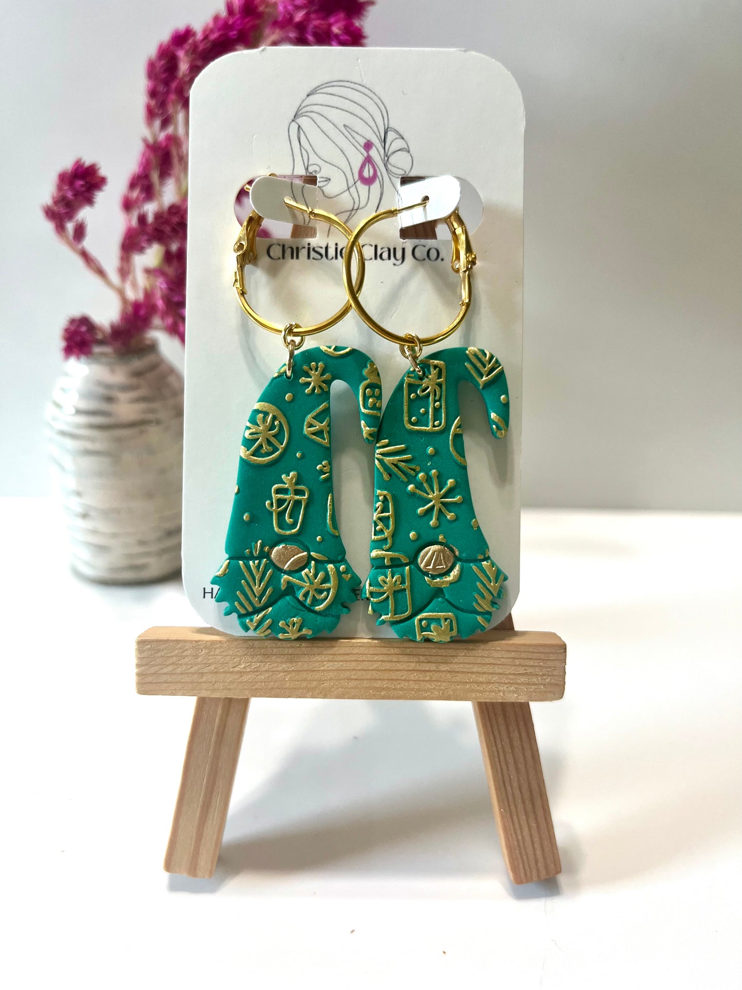 Christmas-Green gnomes with gold imprint design