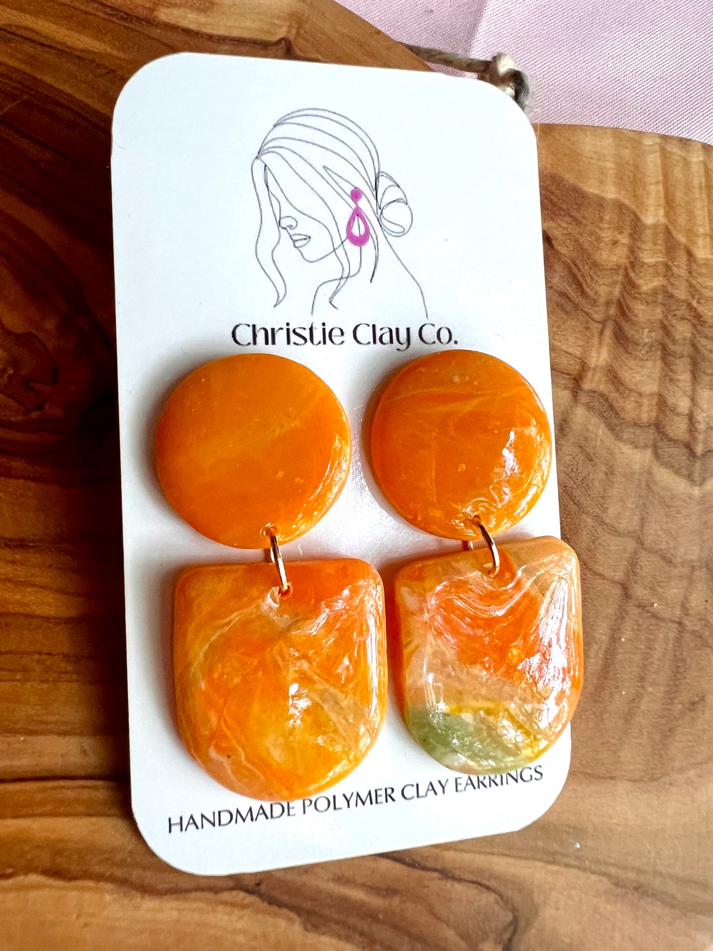 Swirl Collection - Orange Yellow Green White Translucent Circle Drop Earrings