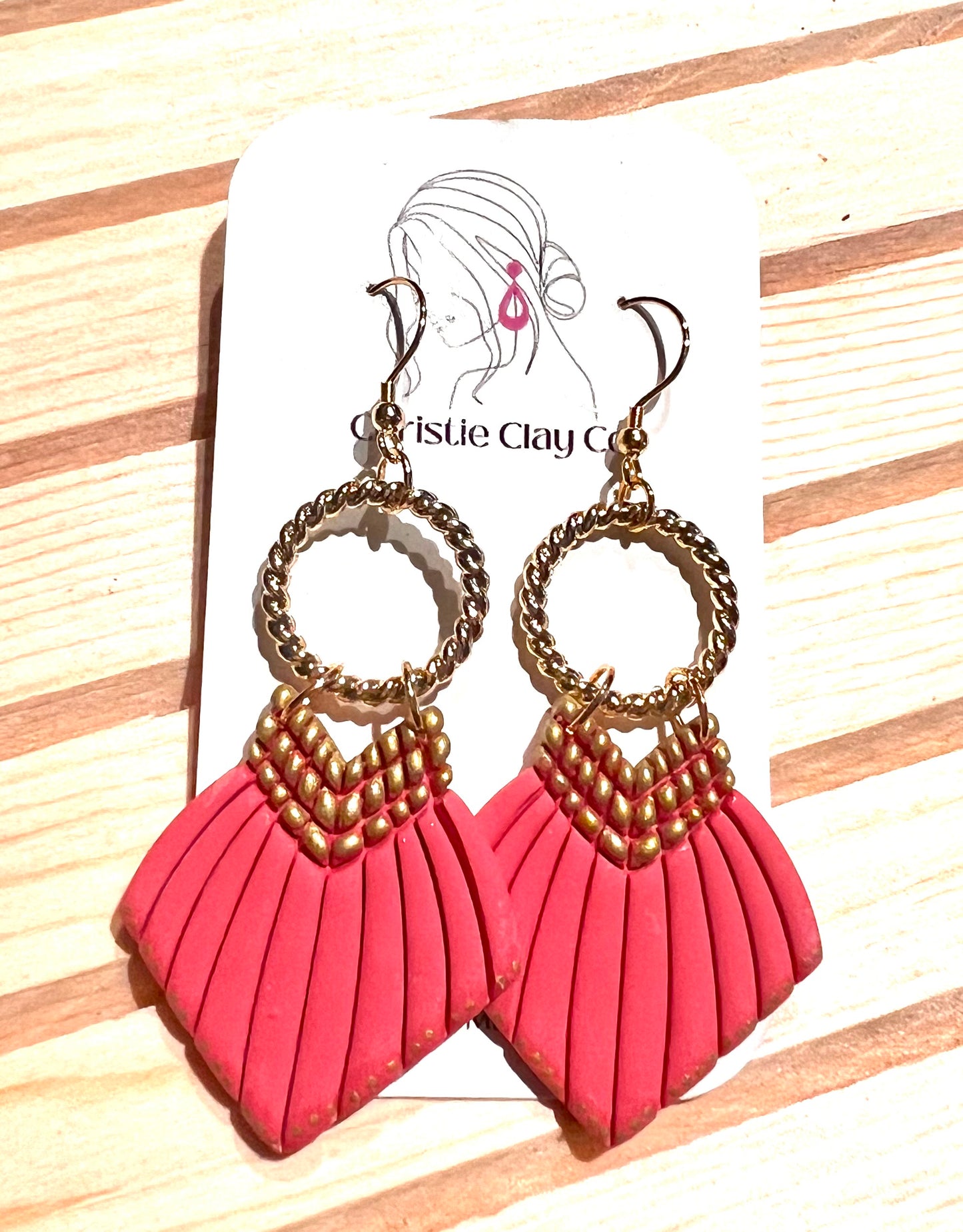 Fringe Gold and Coral Dangle Drops