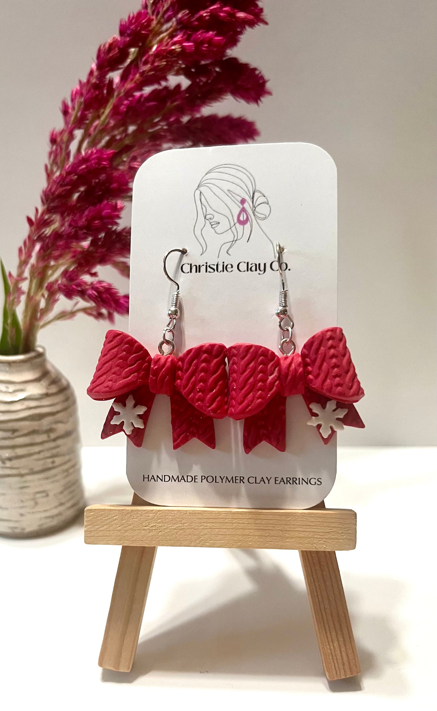 Christmas-Red bows with snowflakes