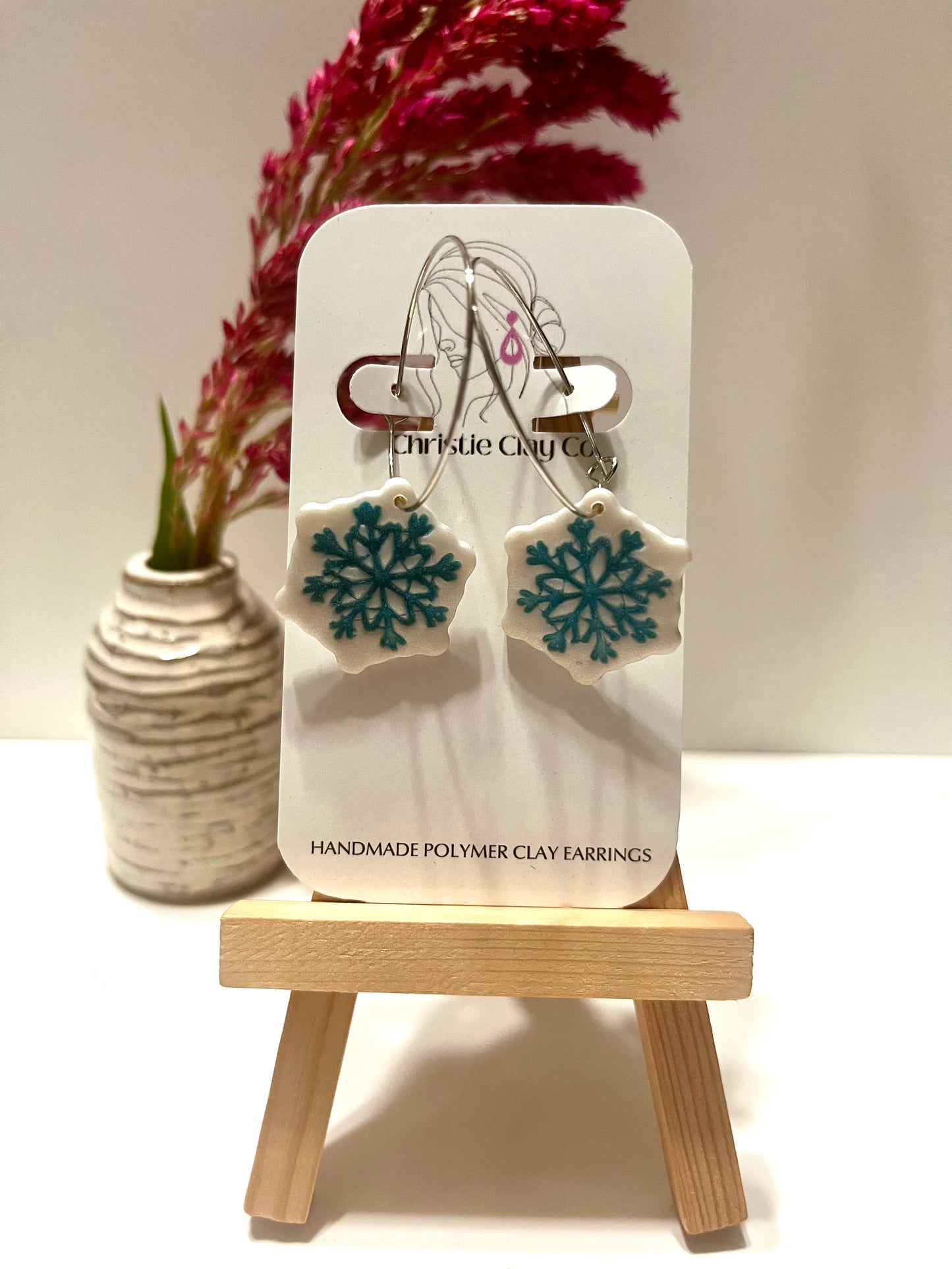 Winter-Snowflakes with teal snowflake imprint hoops