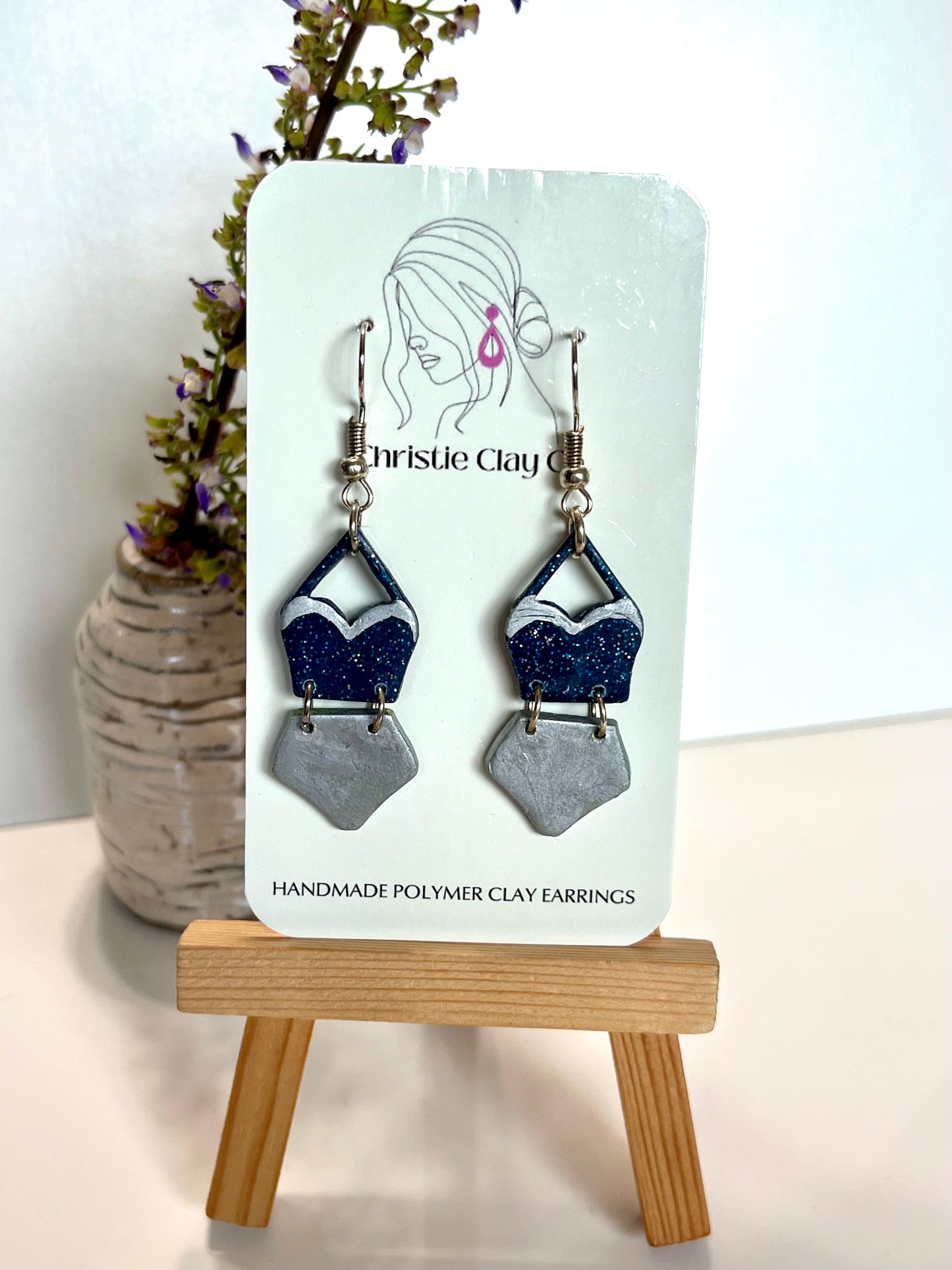 Bathing Suit-Blue and gray dangles