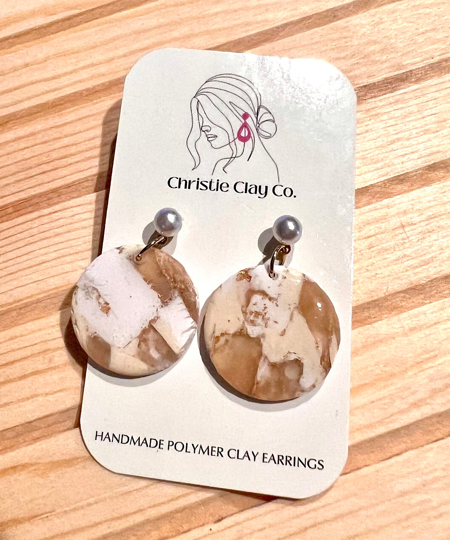 Neutral Marble. Circle Dangle with Pearl