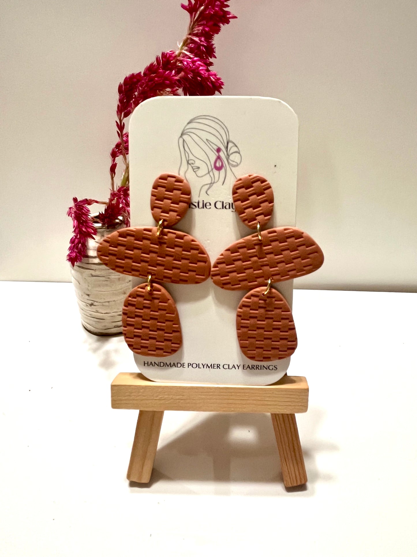 Brown basket weave organic dangles