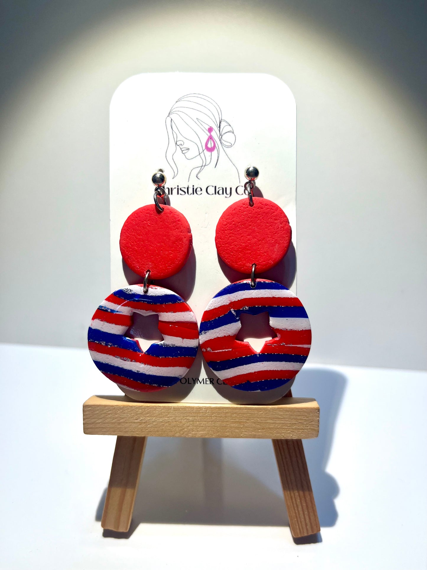 Red, White, & Blue-Two tier circle dangles with star cutout