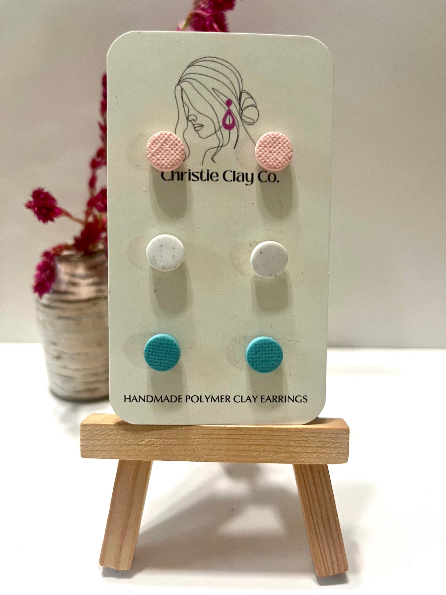 Micro dots-Set of three pink, white, and blue