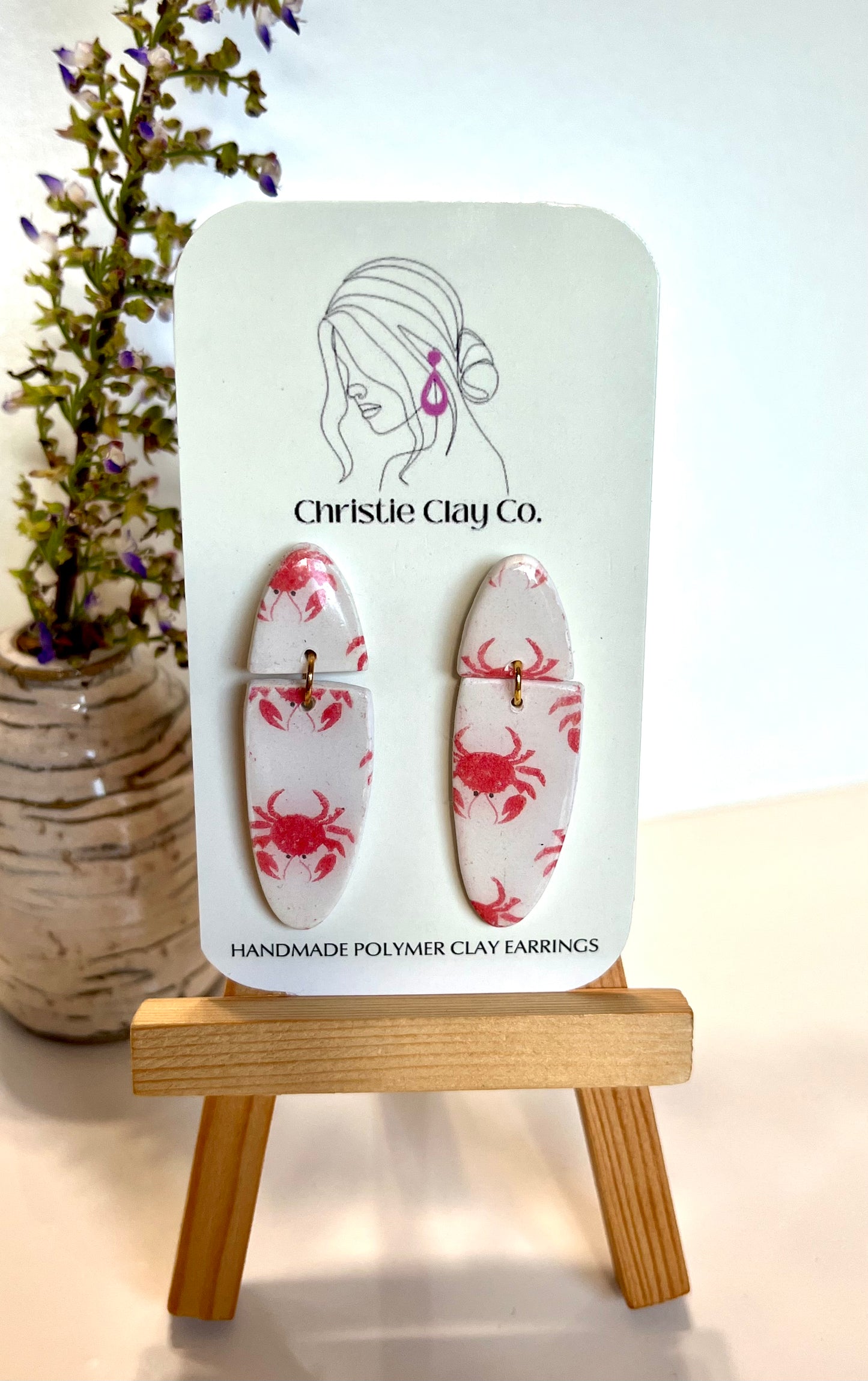 Crab print two tier dangles