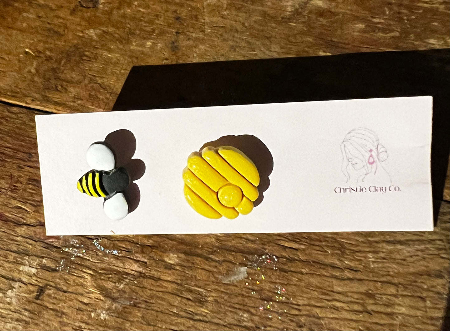 Mini hand painted bumble bee & honeycomb studs