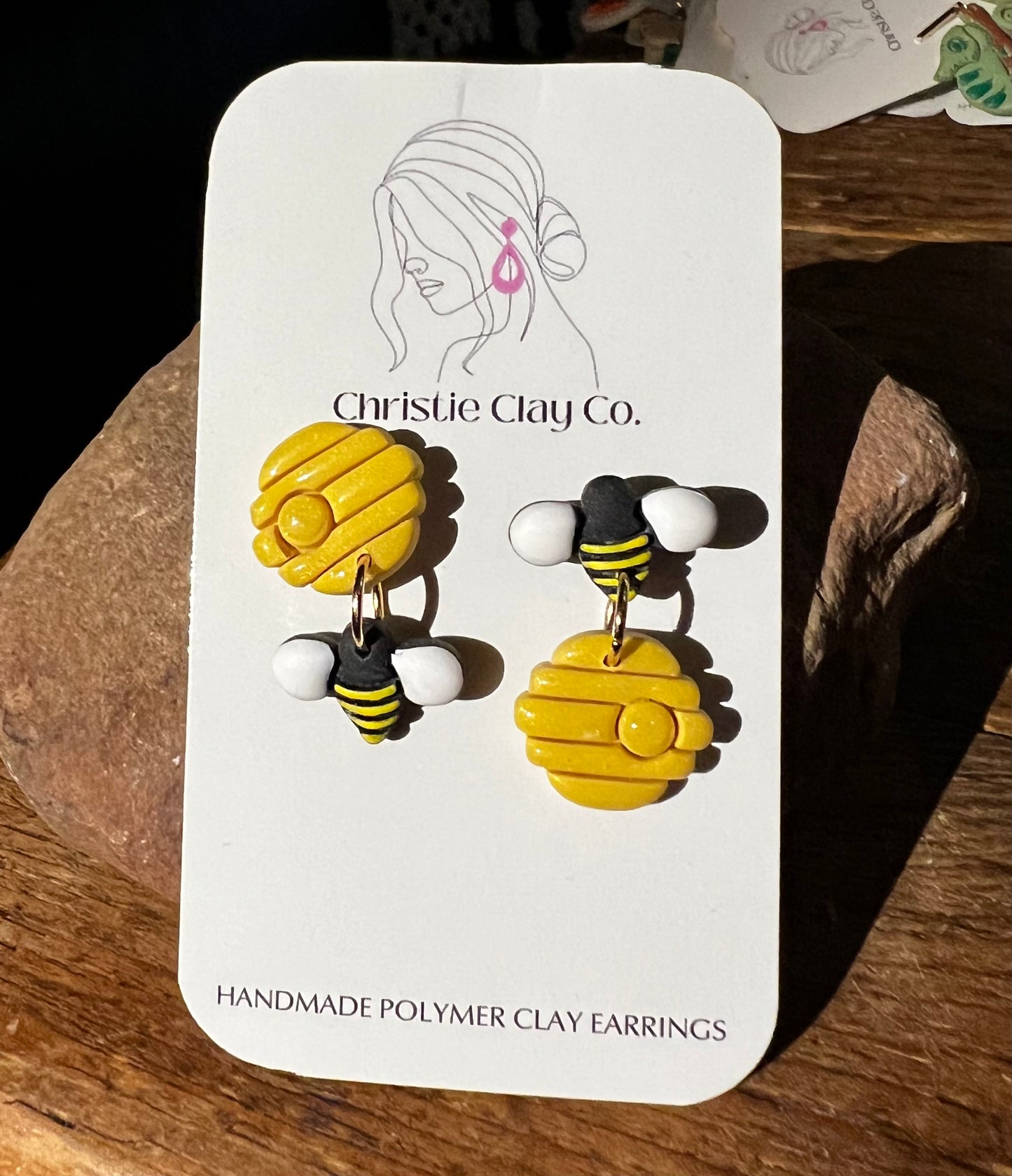 Mini hand painted bumble bee & honeycomb dangles