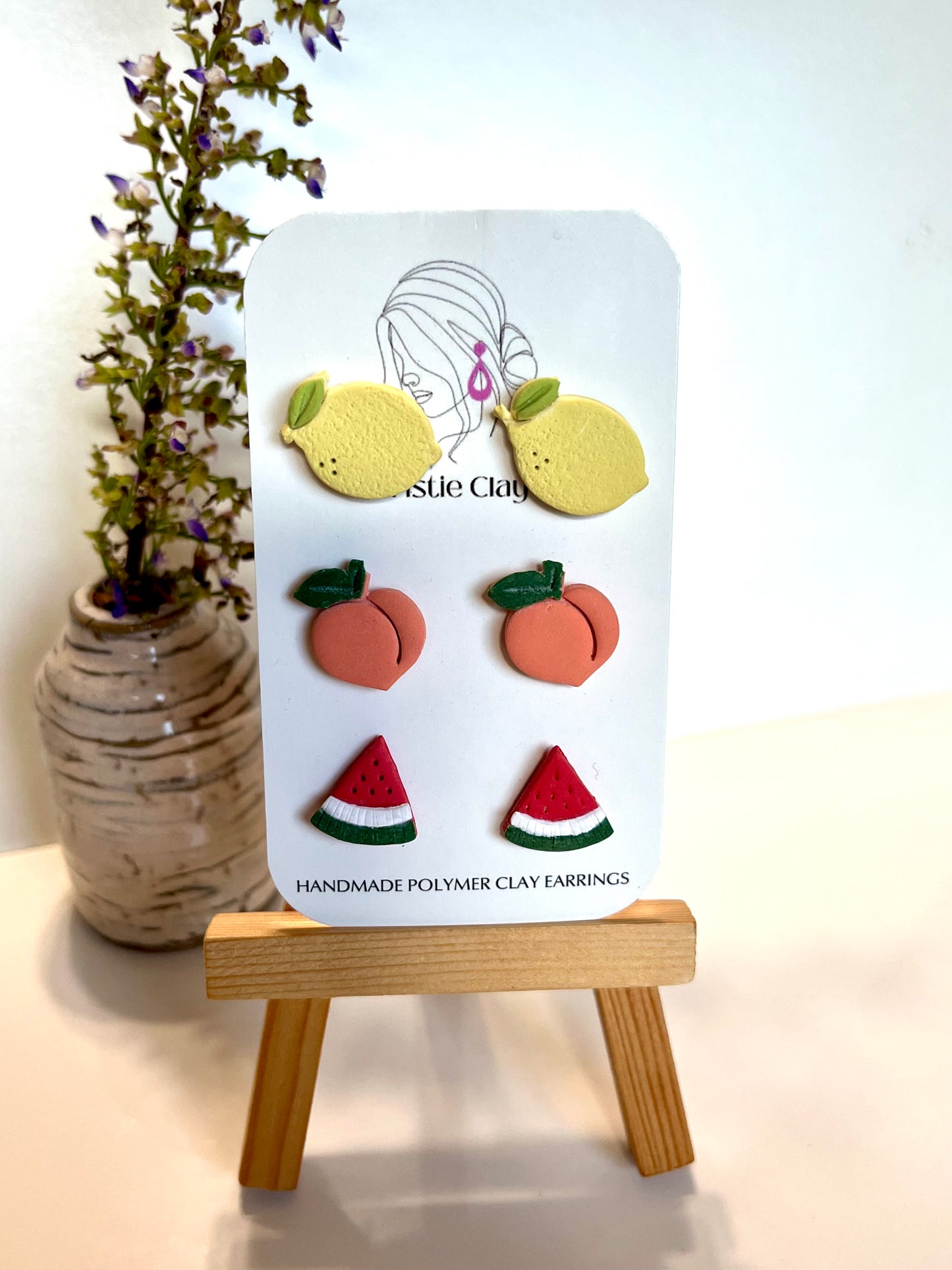 Set of three lemon, peach, and watermelon studs