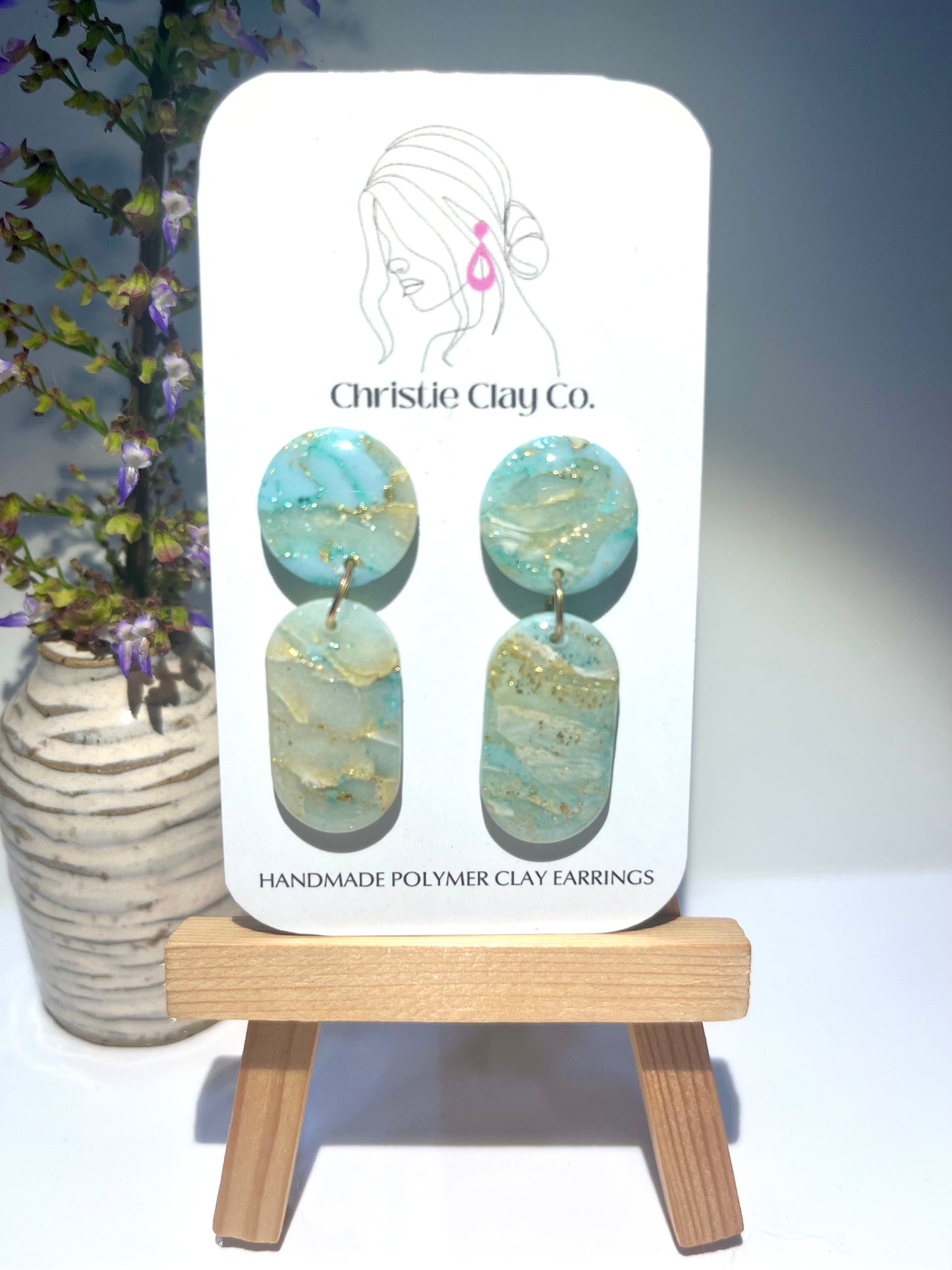 Light Turquoise Marble-Two tier circle dangles