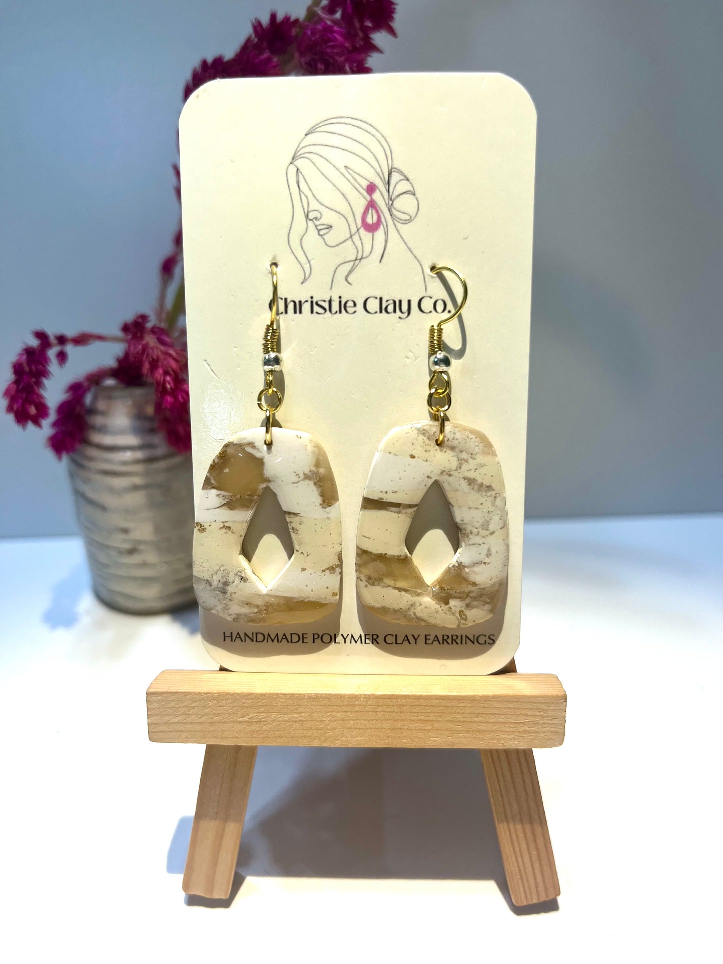 Cream marble cutout dangle