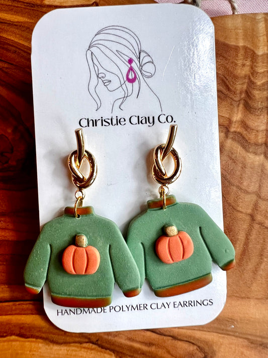 Fall - Green Pumpkin Sweater with Orange Trim