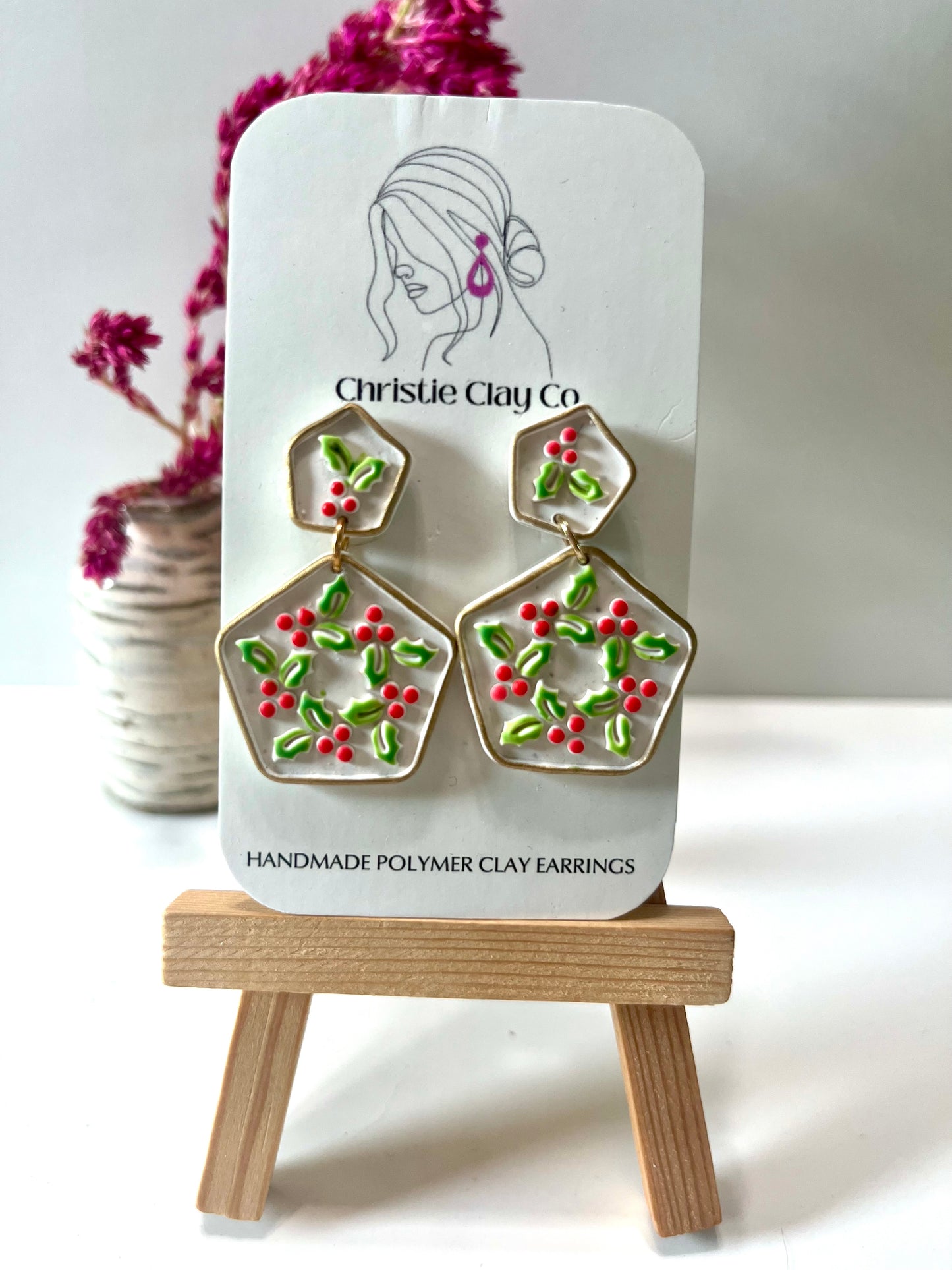 Christmas-Two tier dangle with holly design