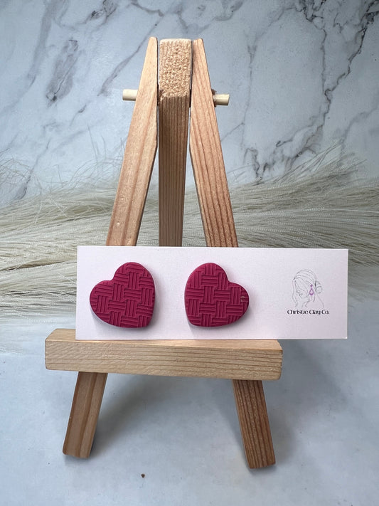 Valentines - Textured Red Heart Studs