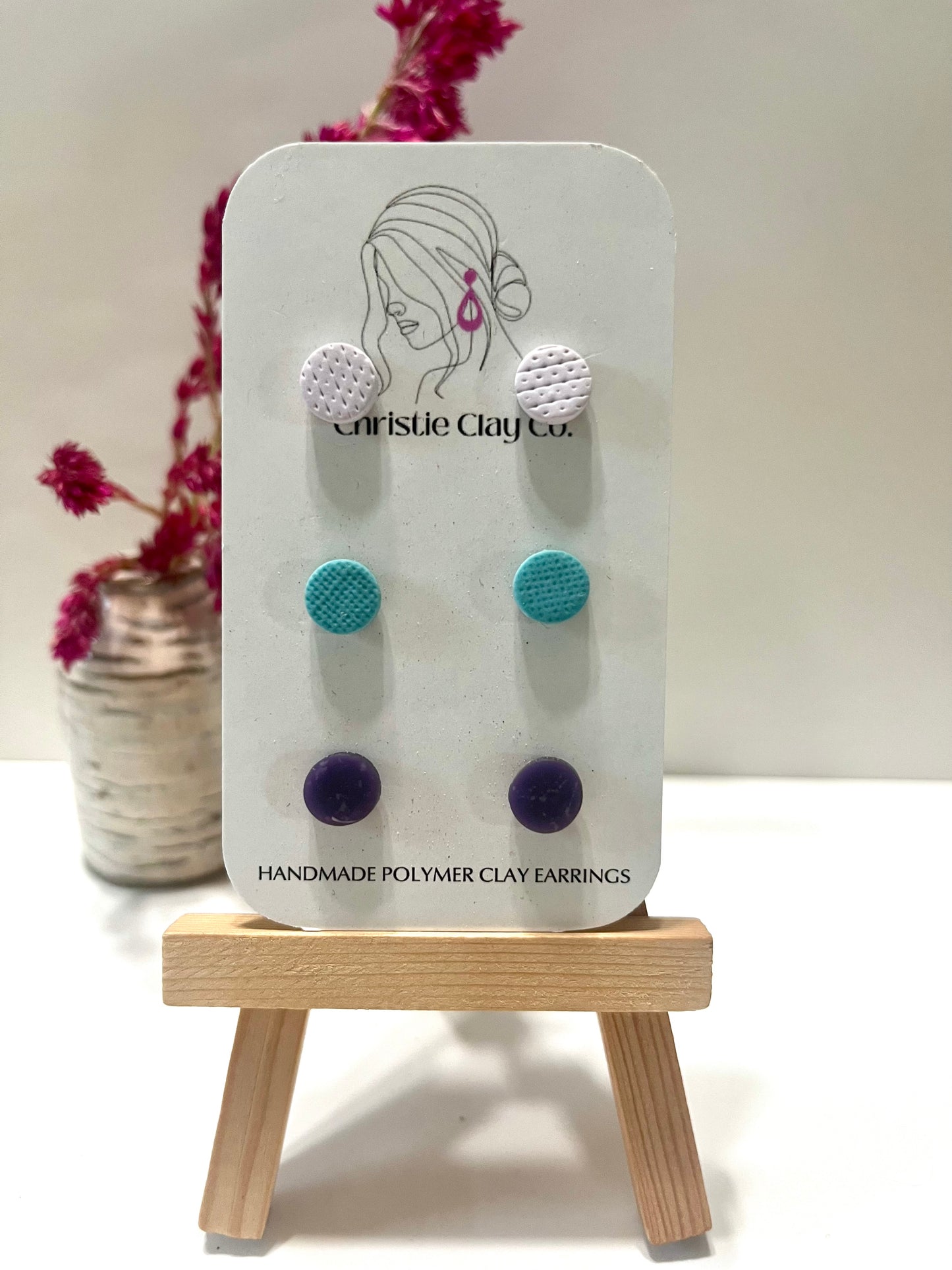 Micro dots-Set of three studs light purple, blue, and dark purple