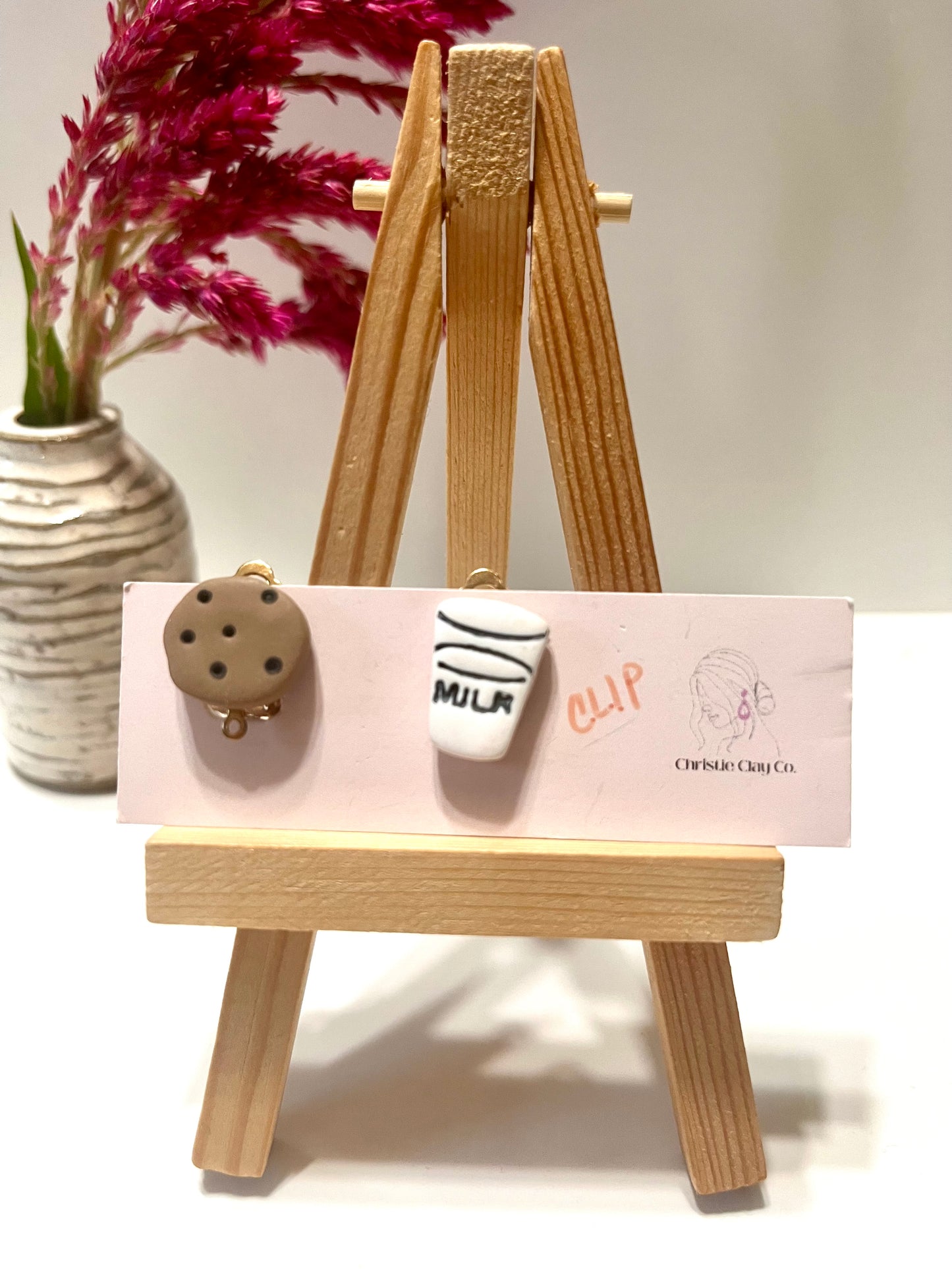 Christmas-Milk and cookie clip-on earrings