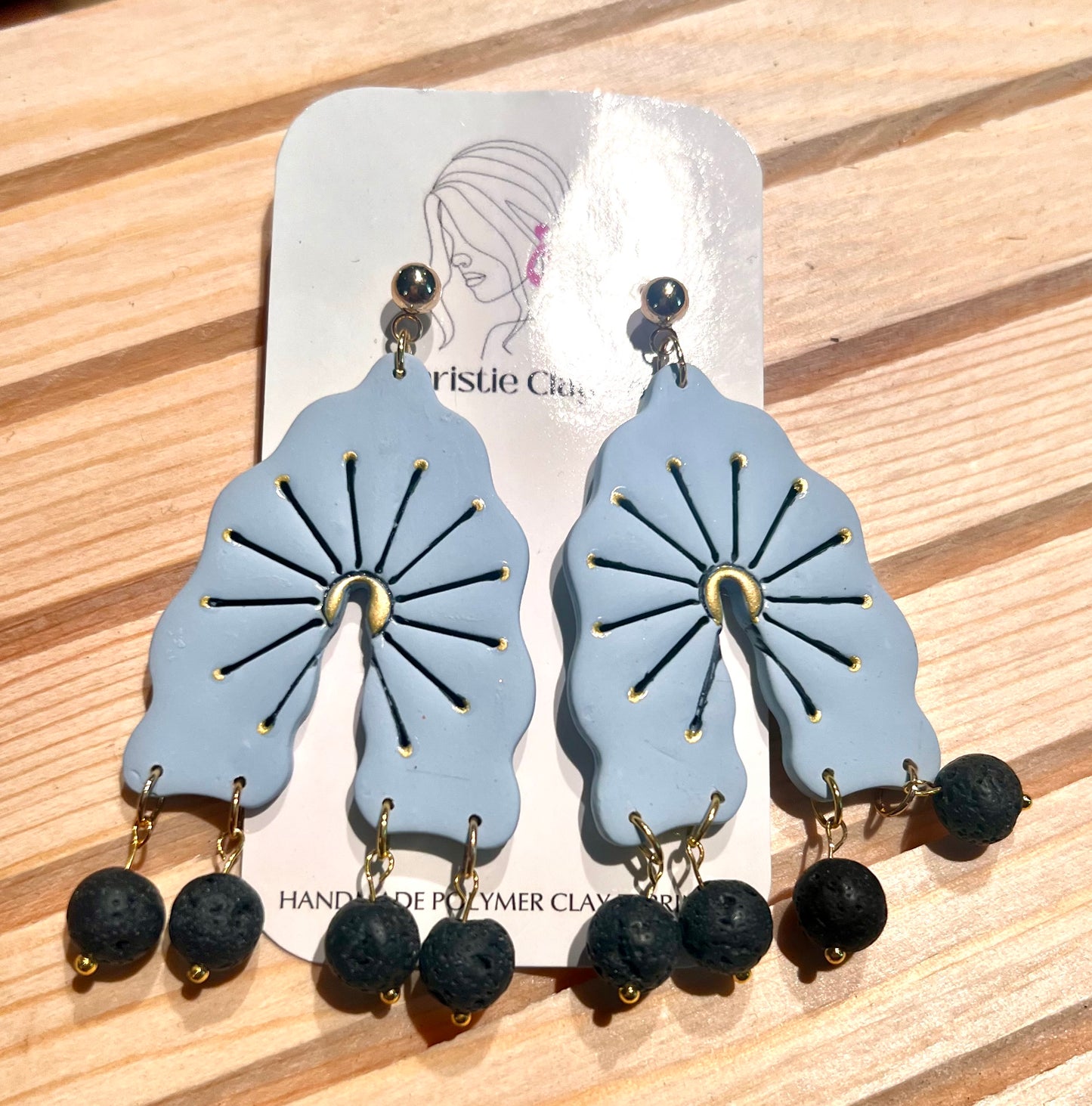 Wavy Arch Statement Earrings with Lava Rock