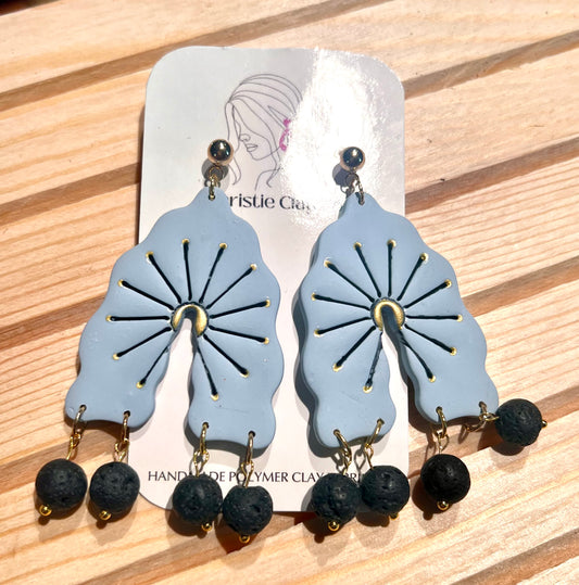 Wavy Arch Statement Earrings with Lava Rock