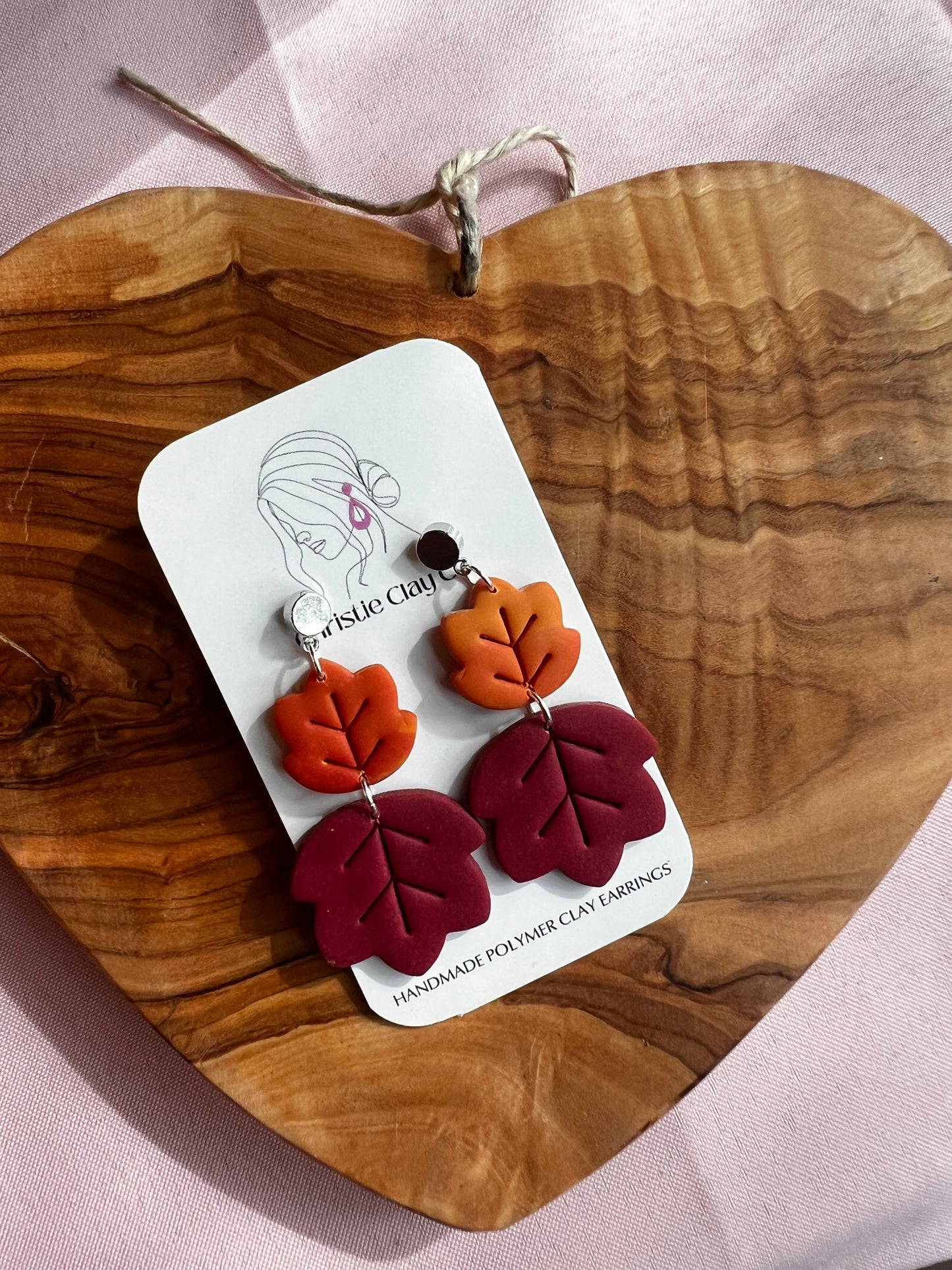 Fall - Gradient Maple Leaf Dangle Drop Burgandy