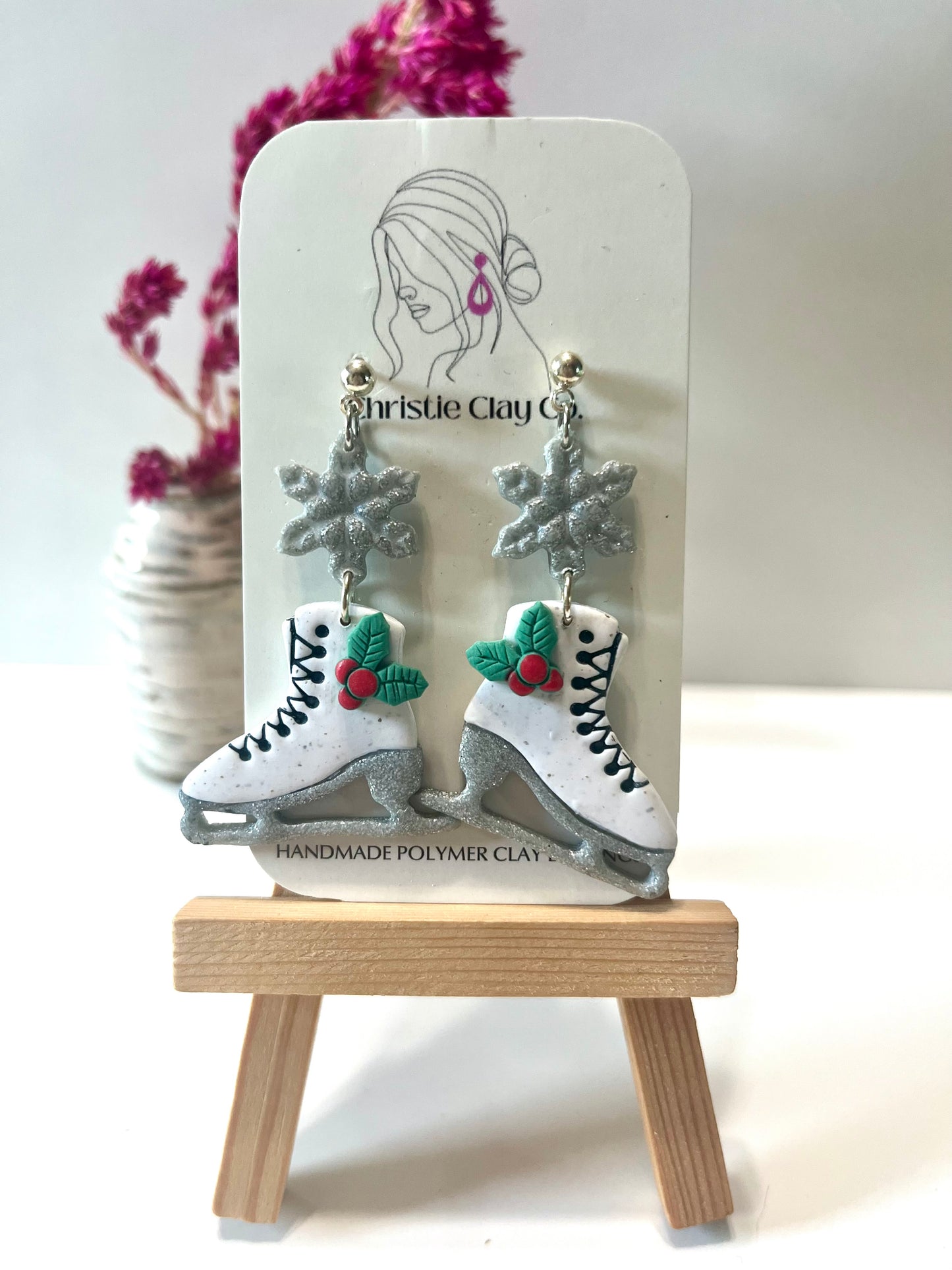 Christmas-Snowflake dangle with ice skates and holly