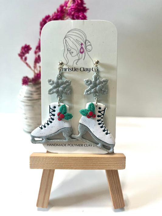 Christmas-Snowflake dangle with ice skates and holly