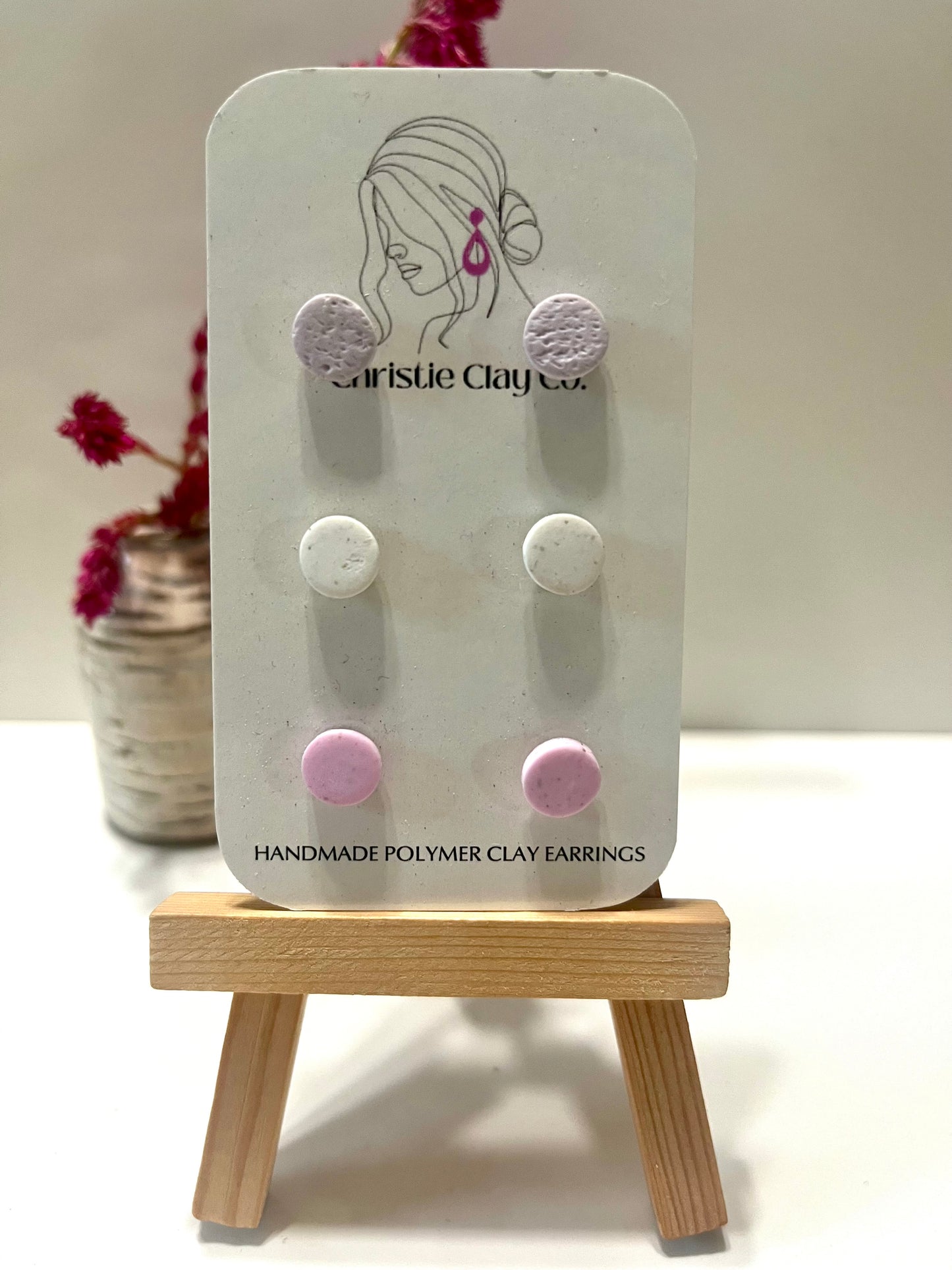 Micro dots-Set of three studs light purple, white, and pink