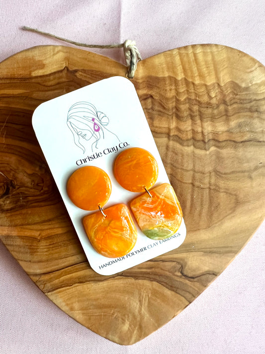 Swirl Collection - Orange Yellow Green White Translucent Circle Drop Earrings