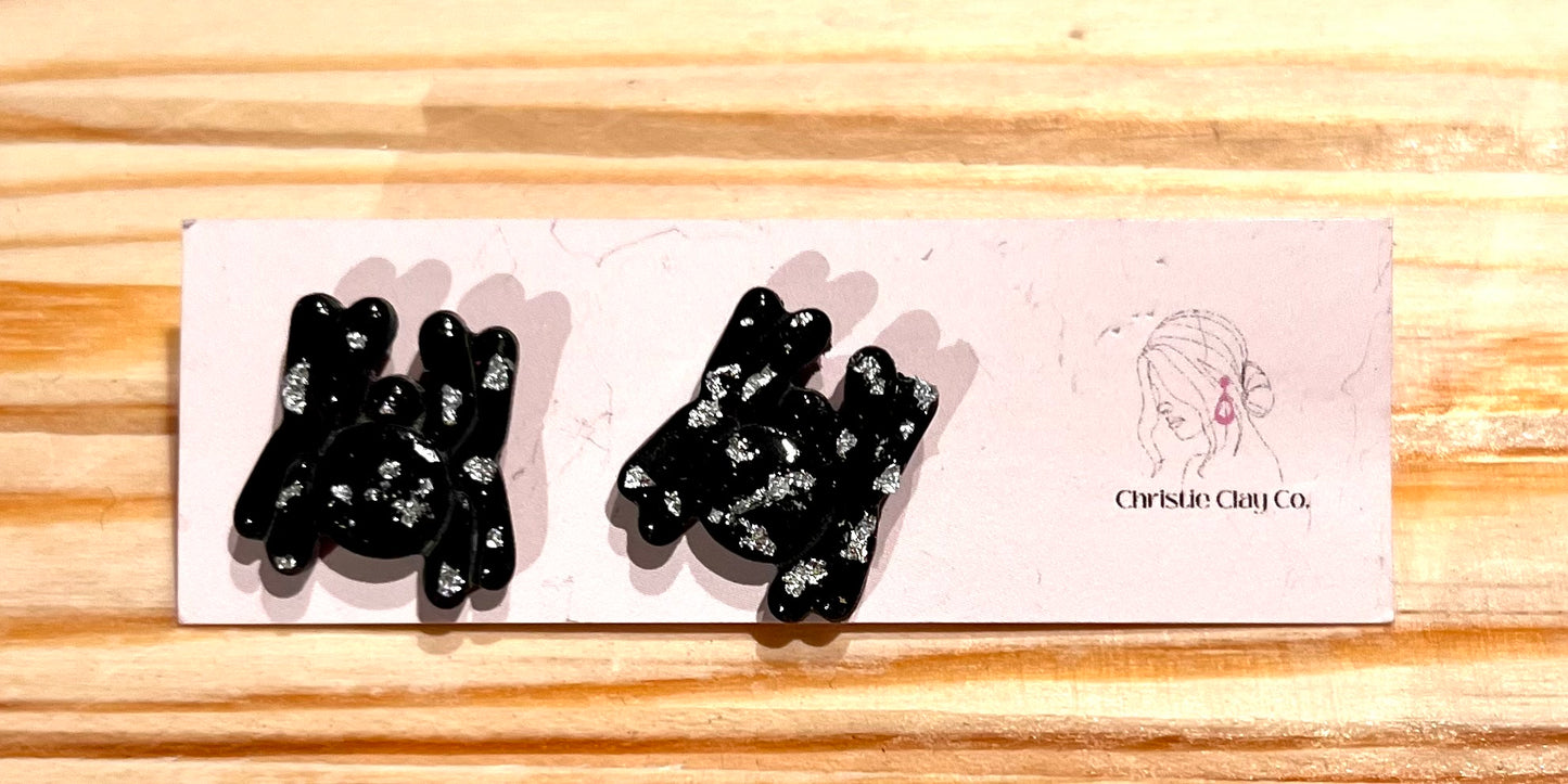 Halloween - Spider Studs with Silver Flakes