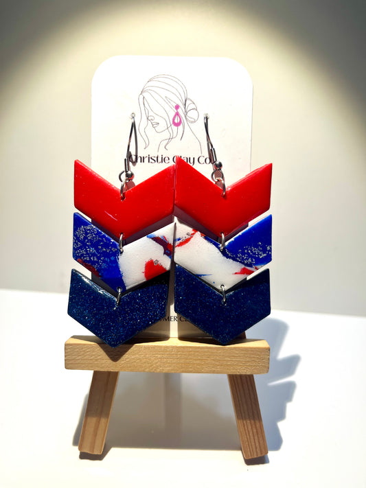 Red, White, & Blue-Three tier arrow dangles