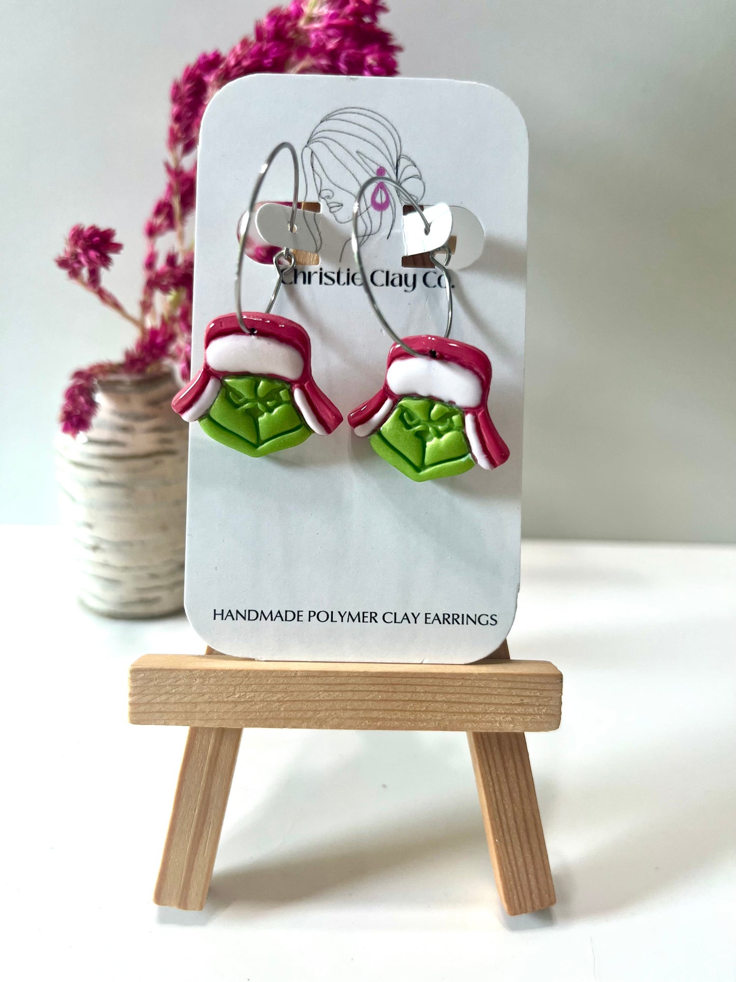 Christmas-Green meanie wearing hat hoops