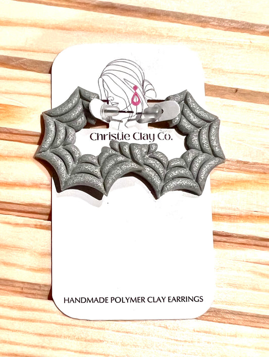 Halloween - Silver Sparkle Spiderweb Hoops