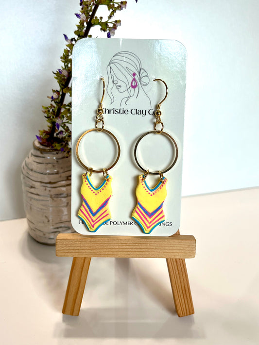 Bathing Suit-Yellow with colorful design dangles
