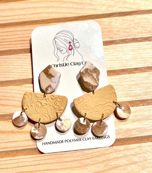 Neutral Marble.  Half Circle Texture Dangles