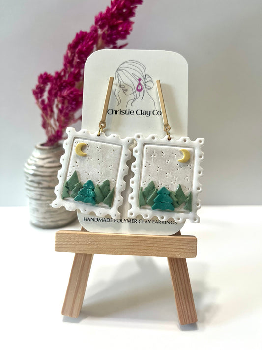 Christmas-Postage stamp winter scene on dangle
