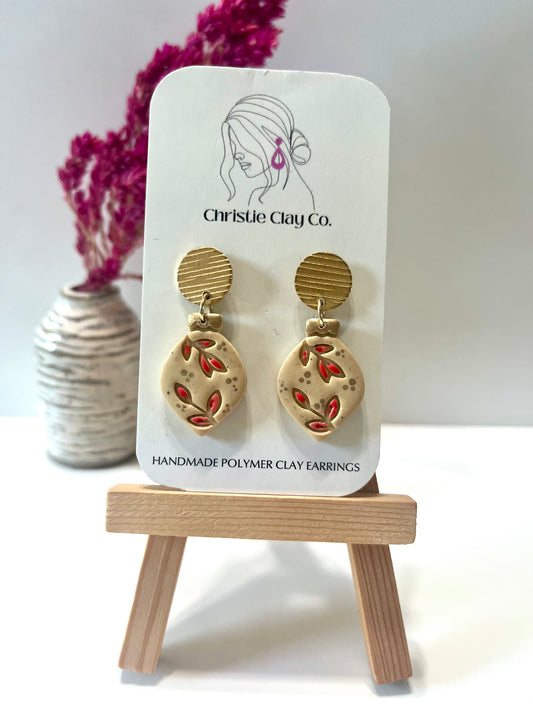 Christmas-Beige ornaments with red imprint design