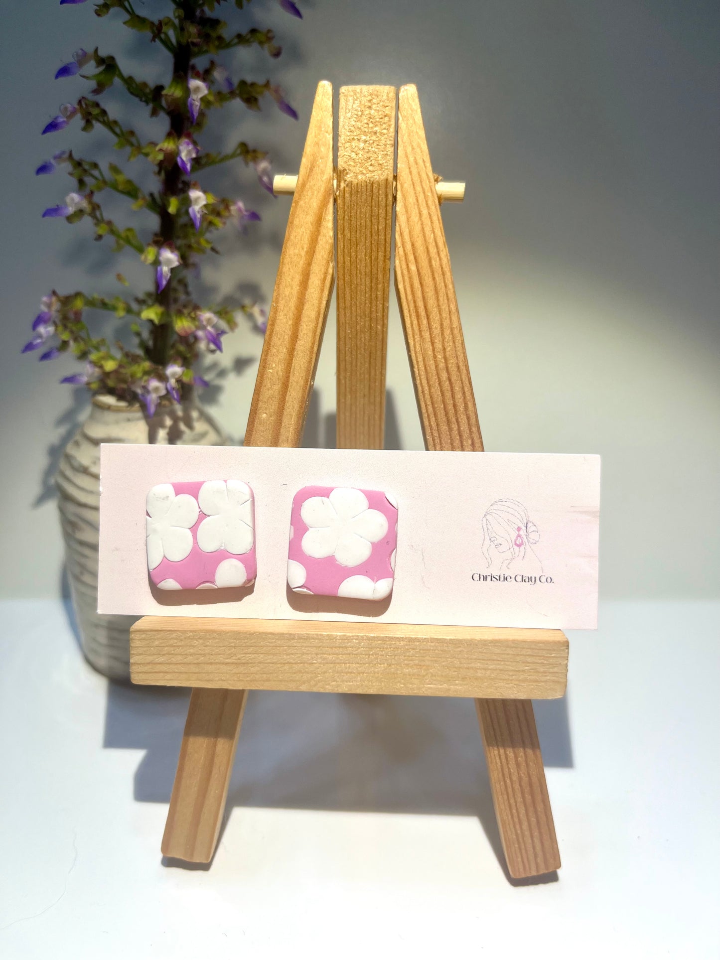 Square floral print studs