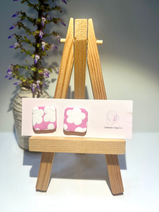 Square floral print studs