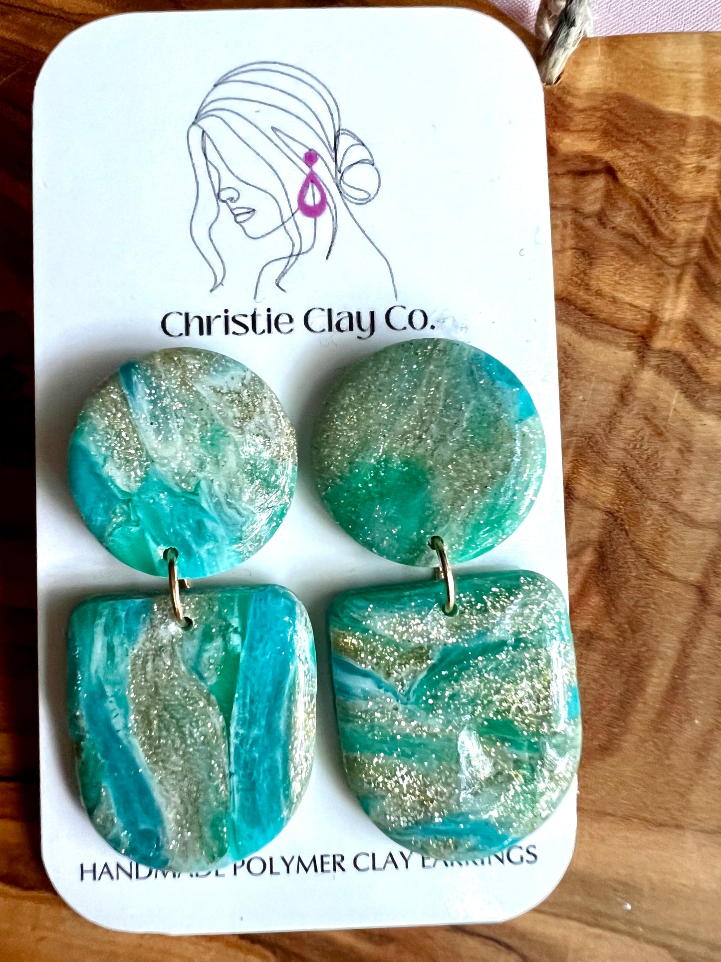 Swirl Collection - Gold Turquoise Translucent Circle Drop earrings