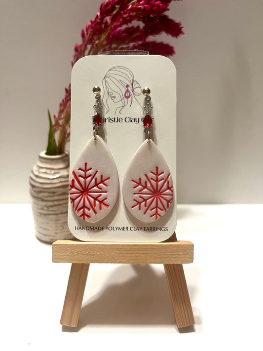 Winter-Red snowflake with CZ and red gem dangle