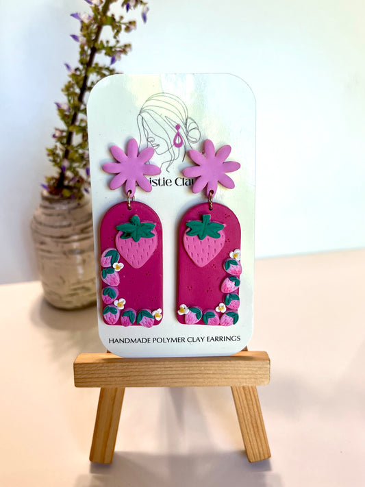 Strawberry-Dangle with pink floral toppers