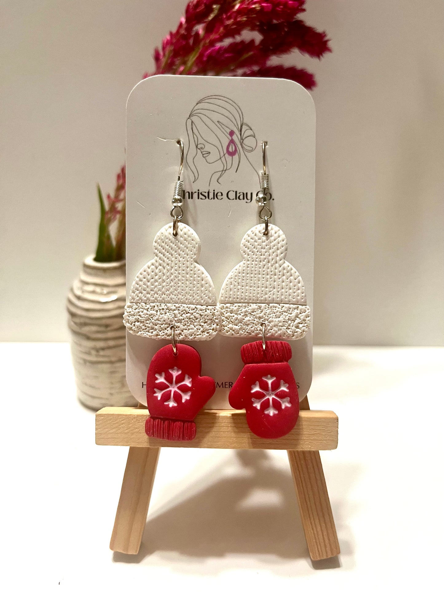 Winter-White hat and red mittens drop with snowflake imprint