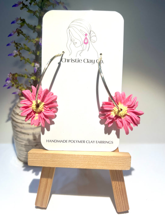 Pink flowers large hoops