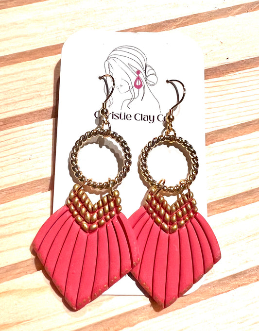 Fringe Gold and Coral Dangle Drops