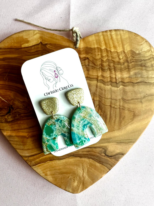 Swirl Collection - Gold Turquoise Translucent Arch dangles